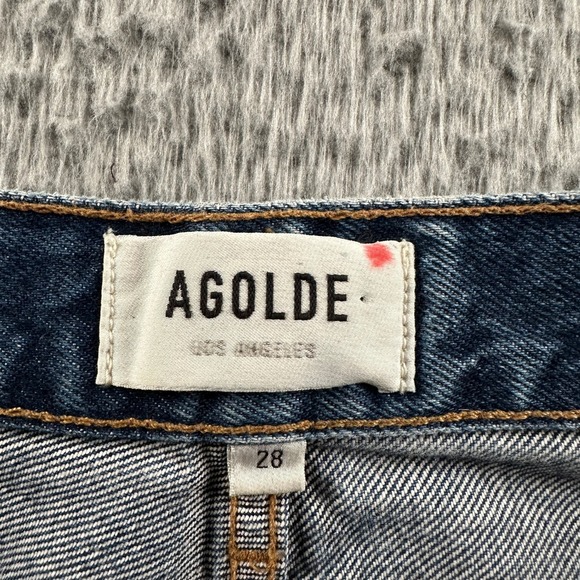 AGOLDE Jeans Womens 28 Riley Crop High Rise Button Fly Raw Hem Blue Denim Casual - Picture 5 of 15